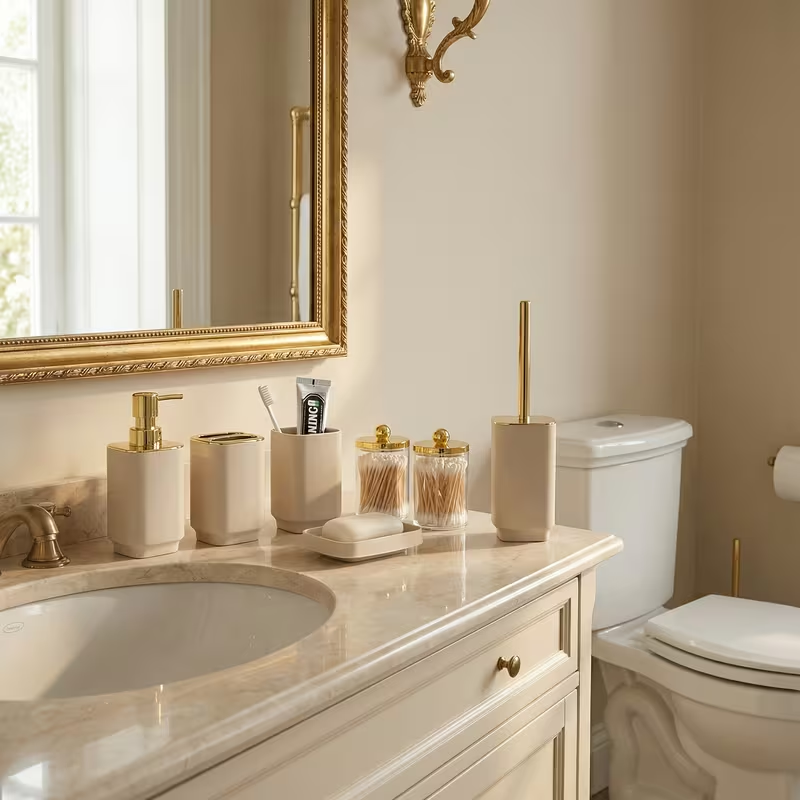 Juego de Baño de Lujo de 7 Piezas – Accesorios con Acabado en Acero Inoxidable Dorado