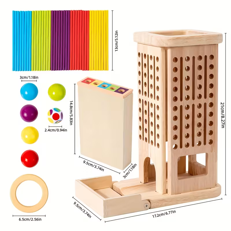 Juego de Palos y Bolas de Madera Colorida