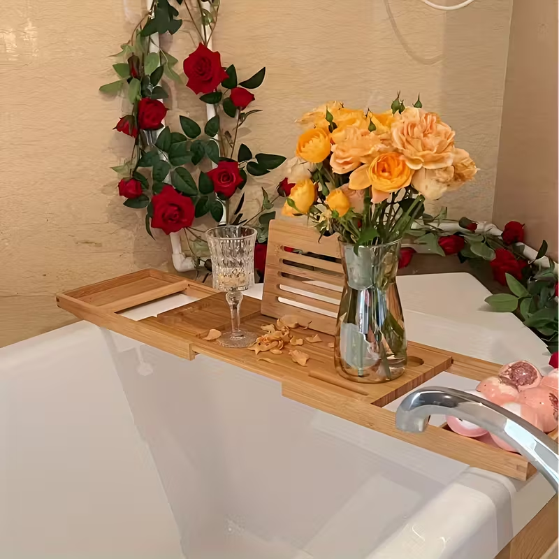 Bandeja Expandible para Bañera – Soporte para Vino, Libro y Tablet con Agarre Antideslizante