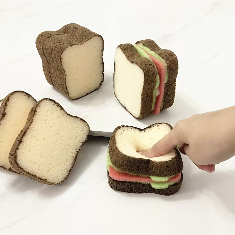 Estropajo de Cocina Tipo Sándwich con Cepillo y Esponja – Paño de Limpieza Creativo para Platos y Ollas