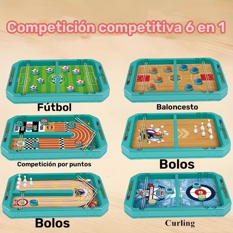 Juego de Mesa 6 en 1 – Fútbol de Dedos, Bolos, Baloncesto y Más | Juego Familiar