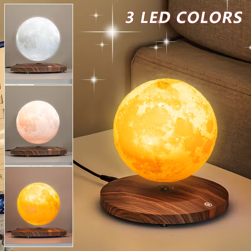 Lámpara Lunar Magnética Levitante con Impresión 3D – Luz Decorativa para Hogar y Oficina