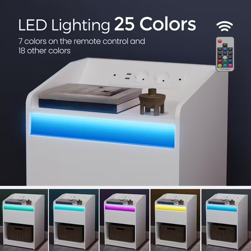 Mesa de Noche con Iluminación LED y Estación de Carga