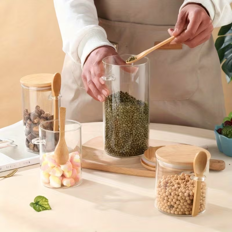 Bote Hermético XL con Tapa de Madera – Recipiente Reutilizable para Café, Té, Azúcar y Especias