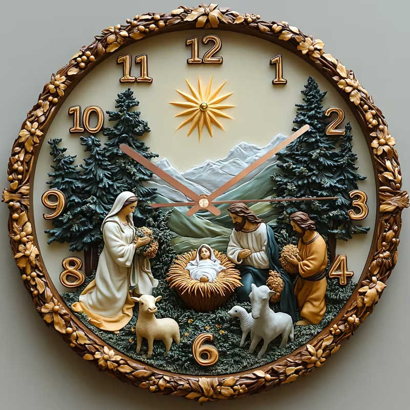 Reloj de Pared de Vidrio 12” con Imagen Cristiana 3D – Movimiento Silencioso Decorativo